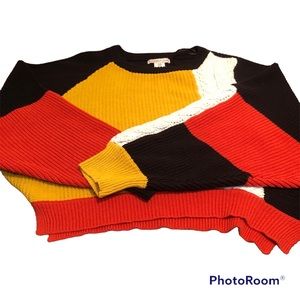 Fall colors Colorblock ribbed knit crop cableknit detail sweater